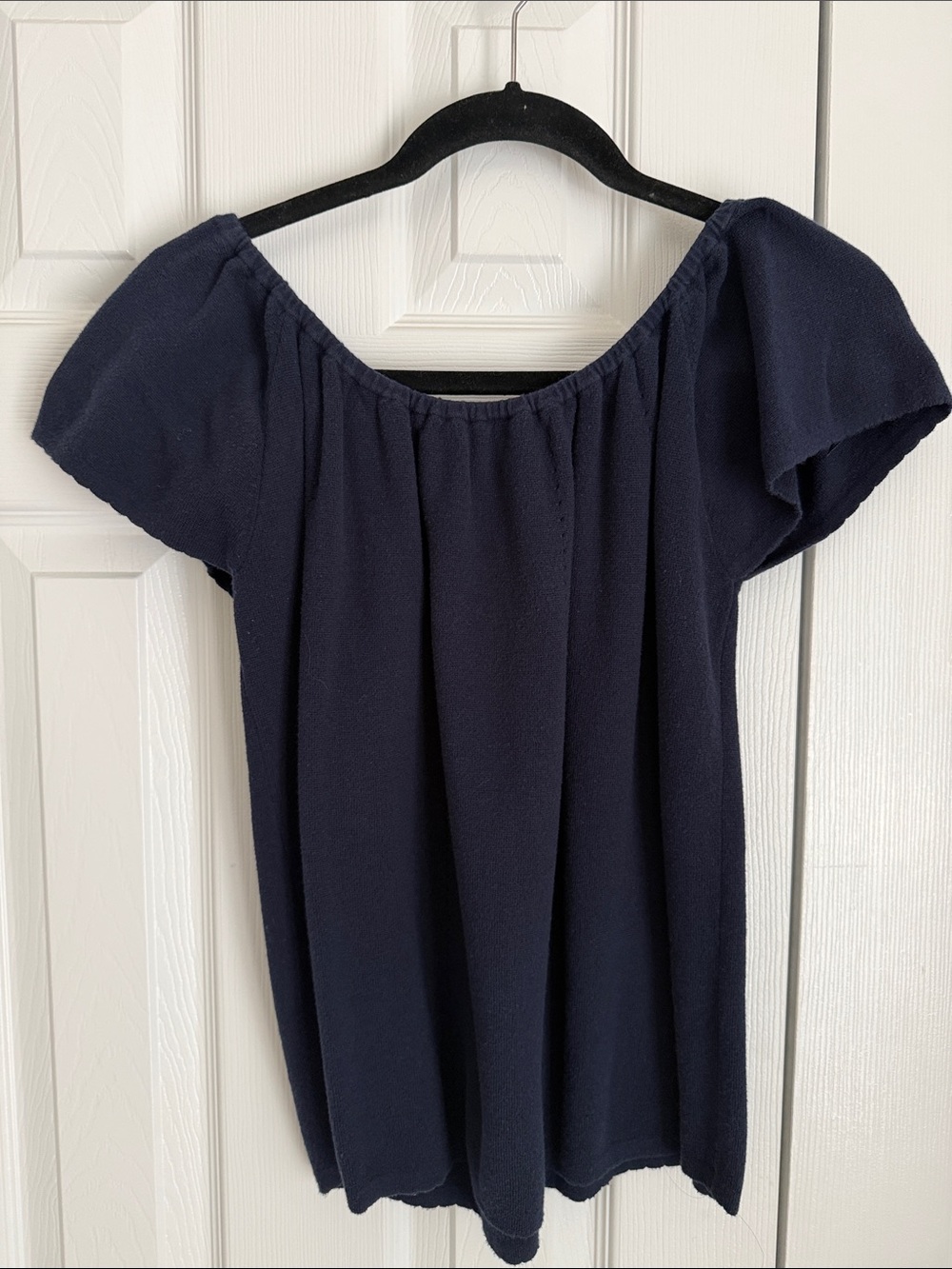Ann Taylor Factory Navy Off Shoulder Flutter Top